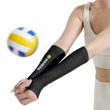 1 Pair Volleyball Arm Sleeves With Thickened Foam And Wrist Support, Thumb Hole Design, Unisex, Suitable For Training And Competition Volleyball Accessories - Black - View 1