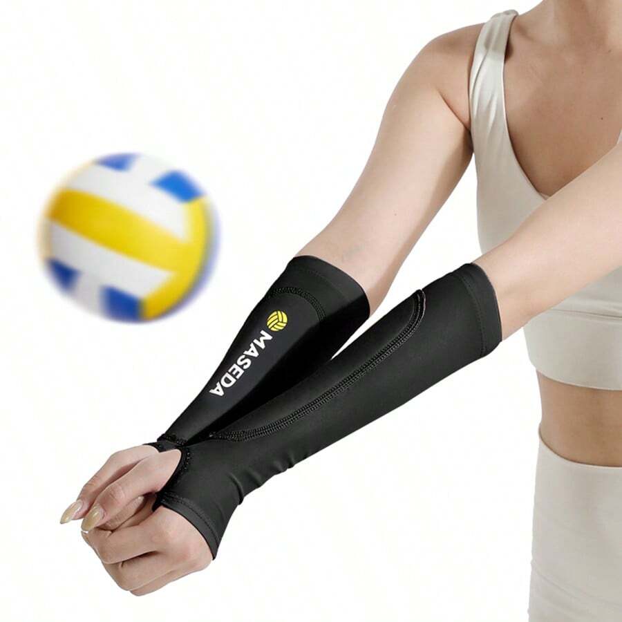 1 Pair Volleyball Arm Sleeves With Thickened Foam And Wrist Support, Thumb Hole Design, Unisex, Suitable For Training And Competition Volleyball Accessories - Black - View 1