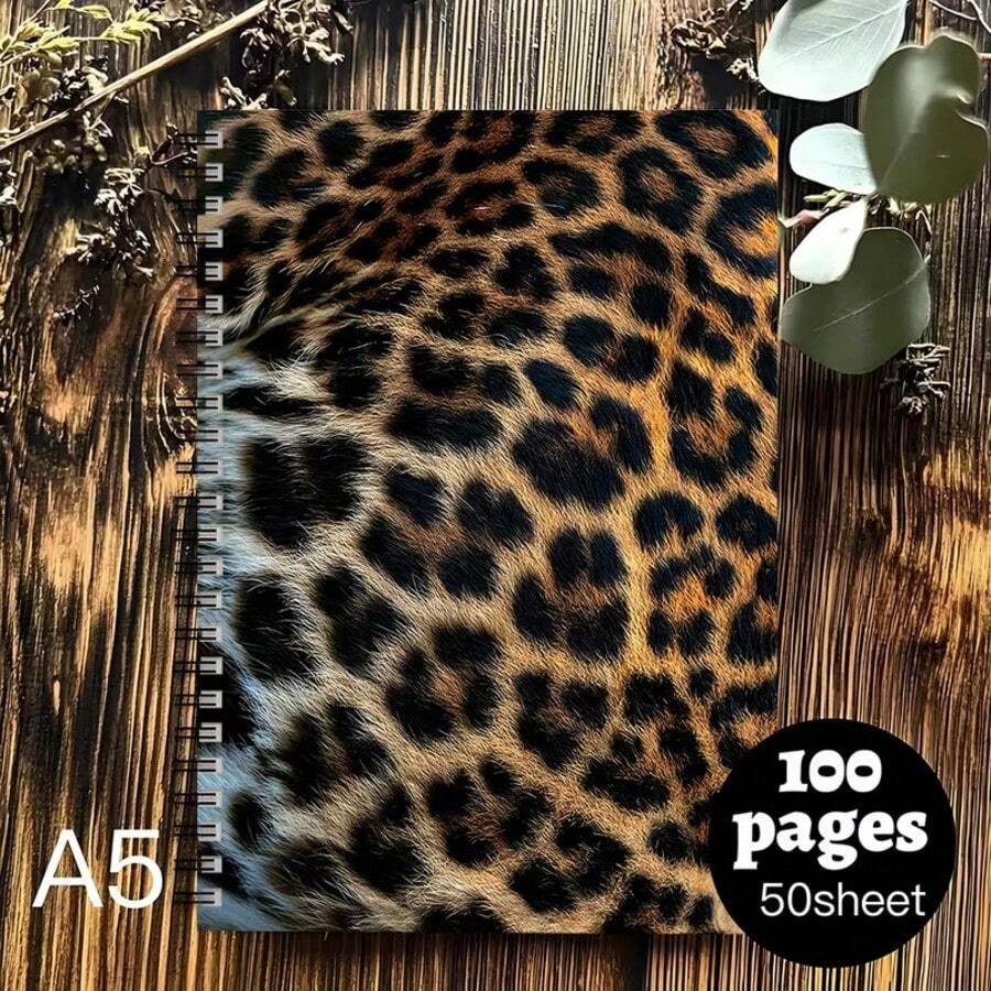1pc Leopard Print Spiral Notebook, Beautiful Spiral Notebook, Suitable For Women, Suitable For Her, Sweet Diary And Notes, Sweet Notebook, Diary - One Book (50 Pages, 100 Pages) - View 1