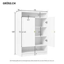 Flieks Modern Shoe Cabinet, With Adjustable Shelves, Gold Handles, 2-Door Shoe Dresser, White, B73/D34/H109 - White 1Pc - View 3