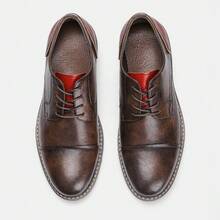 Men's Casual Shoes, Commuting & Outdoor Sports, Anti-Slip & Durable, Classic Derby Shoes, Fashionable Retro Work Boots - Burgundy - View 3