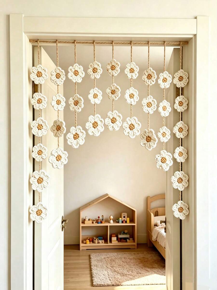 8/16/24pcs Handmade Crocheted White Daisy Flowers, Suitable For Wall Decor, Home Decor, Curtain Decor - Multicolor - View 1