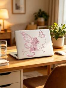 Pink Cute Cat & Butterfly Pattern Car Decorative Stickers, Shiny Sandblasted Finish, For Car Windows And Body - A - View 5