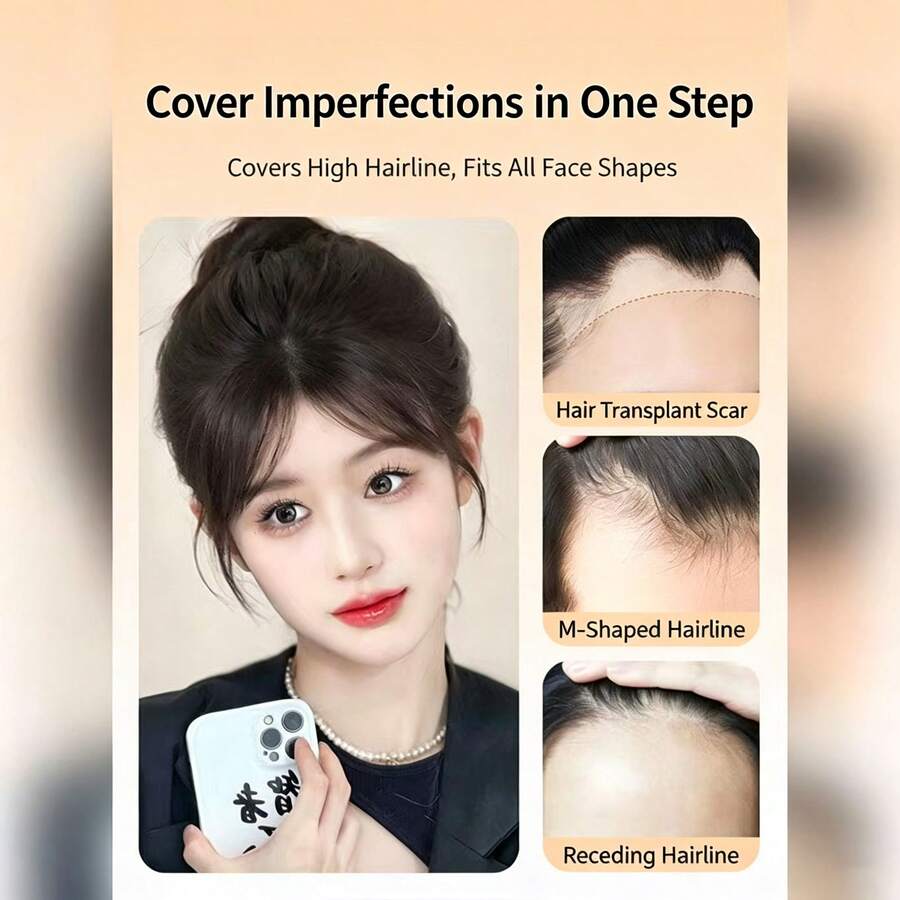 1PC Women/Girls Clip-In Bangs Hair Extension, Natural Realistic 3D Ultra Thin Fringe Hair Piece With Sideburns, Single Piece Frontal Hair Extension For Daily Wear Party Styling, Halloween Christmas Costume Accessory, Gift Choice For Women And Girls - Multicolor - View 1
