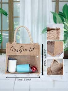 Personalized Tote Bag With Name, Custom Text Canvas Tote Bag, Teacher Gift Bag, Custom Work Tote, Large Capacity Shopping Bag, Transparent Pocket Organizer Tote, Reusable Shoulder Bag, Personalized Gift For Teachers, Office Daily Carry Bag - Multicolor - View 12