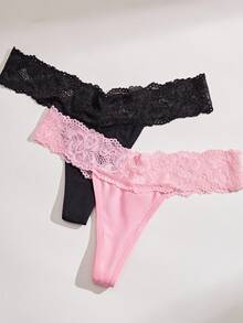 4件裝蕾絲拼接女款純棉低腰丁字褲 - 彩色 - 查看 4