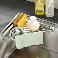 Rak Pengering Sudut Wastafel Stainless Steel, Anti Karat, Tanpa Pengeboran, Hemat Ruang, Rak Pengeringan dan Penyimpanan Piring, Cocok untuk Penyimpanan Spons dan Sayuran - View 2