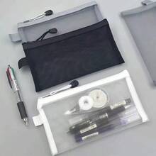3pcs Different Color Portable Mesh Transparent Bags With 1 Pen, Unisex Cosmetic, Ticket, Pen Holder - Sets - View 2