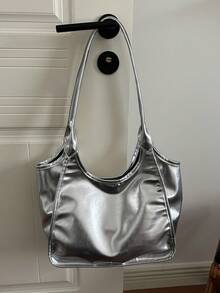 Premium Large Capacity Women's Handbag, Fashionable Versatile Casual Minimalist Commuter Shoulder Tote Bag - Silver - View 9