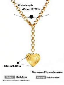 1pc 18K Gold Plated Elegant Smooth Heart Necklace Stainless Steel Waterproof For Women O-Shaped Chain For Parties Valentine's Day Gifts Mother's Day - Gold - View 5