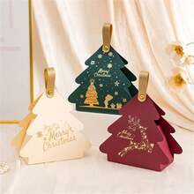 34/68/106pcs Christmas Tree Shaped Gift Boxes, Gold Foil Stamping, Burgundy And Green Paper Boxes, Deer Pattern, Suitable For Holiday Decoration, Party Tabletop Decoration, Table Centerpiece Decoration, Includes Christmas Stickers - Multicolor - View 8