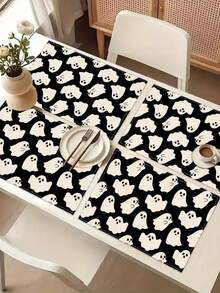 1pc Halloween Pattern Printed Linen Table Runner, Placemat, Suitable For Holiday, Party, Birthday, Dinner, Kitchen Dining Table Decoration, Shoe Cabinet Storage Cabinet Cover, All Season Room Decoration, Home Textile Decoration Table Runner, Placemat - Multicolor - View 4