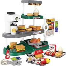 Children's Fast Food & Burger Shop Role Play Toy Set, Kids Fast Food Burger Shop Play Set, 71pcs Kitchen Toy Set With Water-Dispensing Coffee Machine And Cash Register, Educational Role Play Toys - Multicolor - View 3