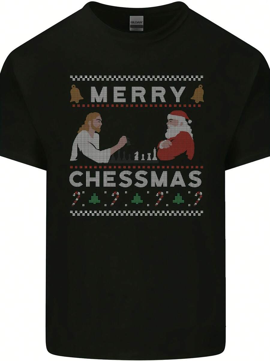 Merry Chessmass Funny Chess Player Mens Cotton Maglietta T-Shirt- - 款式 - 查看 1