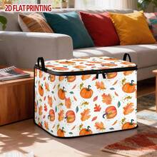 1PC Autumn Pumpkin Maple Leaf Print Storage Bin, Foldable Oxford Fabric Zipper Organizer With Double Handles, Large Capacity Clothes Sundries Storage Box, Fall Thanksgiving Home Storage Container - Multicolor - View 14