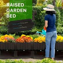 Freely Combinable Elevated Raised Garden Bed With Legs - Modular Outdoor Planter Box Suitable For Flowers, Vegetables & Herbs, Lightweight Durable Woven Black Plastic Growing Container, Thick Rectangular Bed For Balcony,, Small Gardens - 2 Units - View 3