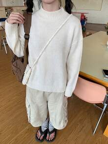 Minimalist Commuter Style Women's Comfortable White Short Chunky Knit Sweater Fall - White - View 2
