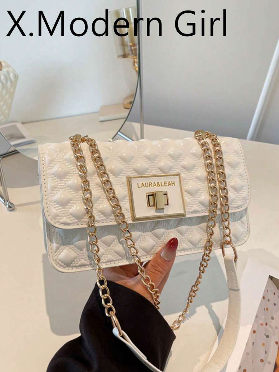 New Fashion Chain Quilted Women's Handbag, Small Square Crossbody Shoulder Bag 2026 - White - View 1