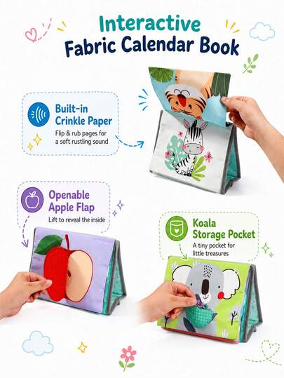 Calendario de pie Libro de tela de educación temprana para bebés, Juguete cognitivo de espejo para bebés, Espejo suave, Efecto de espejo distorsionado divertido, Papel crujiente incorporado, Tela suave resistente a desgarros y lavable, Ligero y portátil, Juguete de uso dual para hogar y coche para recién nacidos, Regalo de Halloween y Navidad, Regalo para recién nacidos