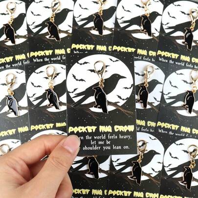 Lucky Crow Keychain 10/15Pcs – Halloween Black Bird Key Ring Charm Set, Spooky Party Favors, Decorating Package Gift For Family Friends