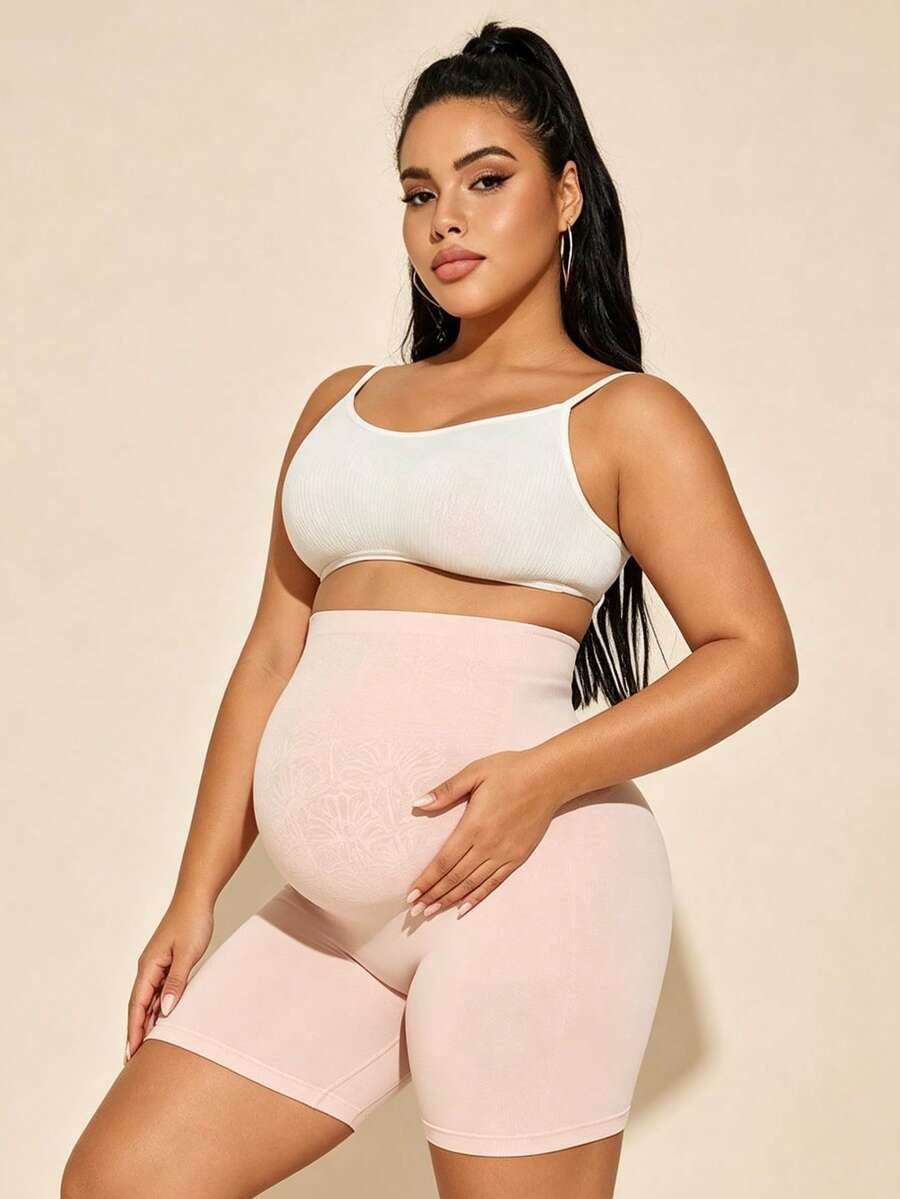 Hart & Haze Maternity Shorts With High Waist And Expandable Abdominal Support Panel, Christmas Edition - Pink - View 1