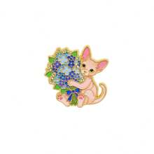 Cute Kitten Holding Flower Bouquet Lapel Enamel Pins And Brooches Badge Pins For Backpacks Bags Backpack Cool Decoration Friend For Gifts - Multicolor - View 20