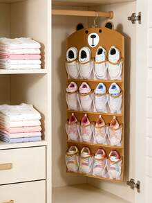 1pc Door Hanging Shoe Organizer Brown Bear Pattern Multi-Pocket 16-Slot Felt Mesh Door-Mounted Shoe Rack Sturdy Closet Storage Space-Saving Shoe Storage Rack Suitable For Apartment Dorm Room Organization Holiday Season Gift - View 4