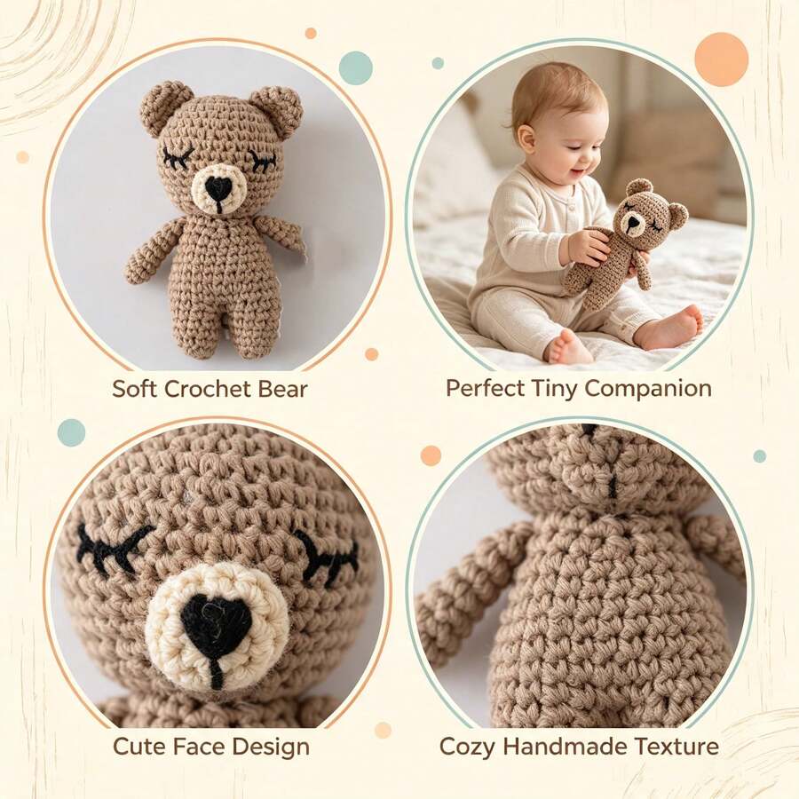 Handmade Crochet Baby Soothing Toy Bib, Mother And Baby Gift, Baby Keepsake Gift, Easter Gift, Children's Bedding Suitable For Babies 0+ - Light Brown Sleeping Bear - View 1