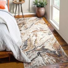 Techigher Machine Washable Hallway Runner Rug, Non Slip Kitchen Runner Mat, Modern Abstract Bedside Rug, Low Pile Foldable Floor Carpet For Entryway, Laundry Room, Bathroom - Brown - View 3