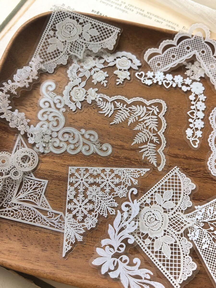 1包30張PET復古蕾絲邊框貼紙,適用於剪貼簿、手帳與拼貼 - DT1857 - 查看 1