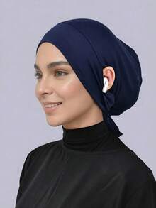 1pc Hijab Cap, Solid Color Silk Cotton Modal With Elastic Drawstring, Adjustable Tie, Upgraded Ear-Exposed Headscarf Inner Lining For Middle Eastern Arab Women, Suitable For Daily Wear - Coffee Brown - View 1