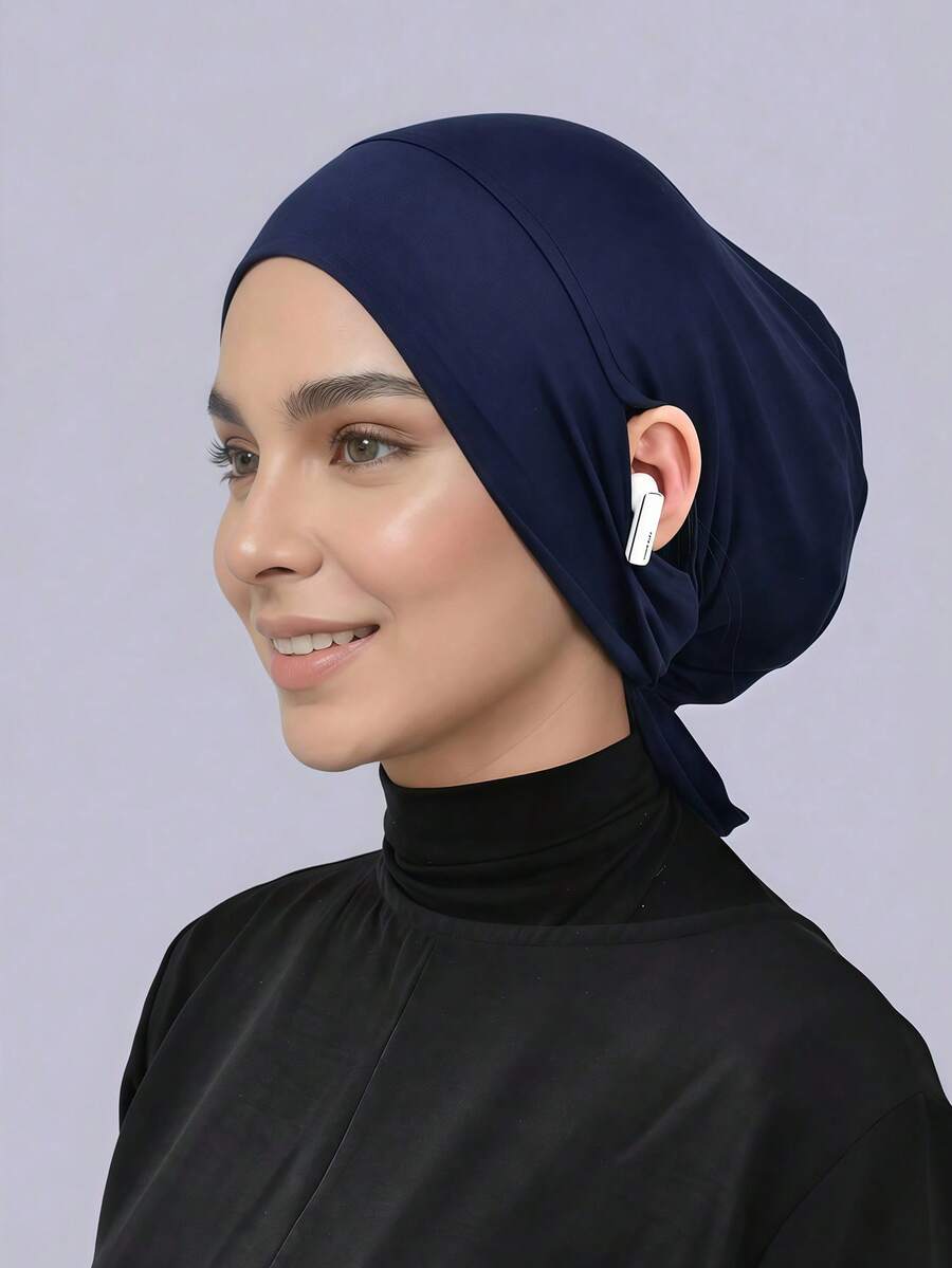 1pc Hijab Cap, Solid Color Silk Cotton Modal With Elastic Drawstring, Adjustable Tie, Upgraded Ear-Exposed Headscarf Inner Lining For Middle Eastern Arab Women, Suitable For Daily Wear - Coffee Brown - View 1