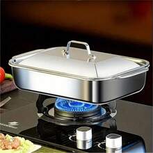 SOKANY 1pc Square Stainless Steel Baking Pan With Lid, Rectangular Baking Pan, Non-Stick Thickened, Dual Handles, Perfect For Grilling, Roasting Fish, Buffet, Essential Tool For Home Cooking, Hotel Restaurant And Food Stall - Other - View 9