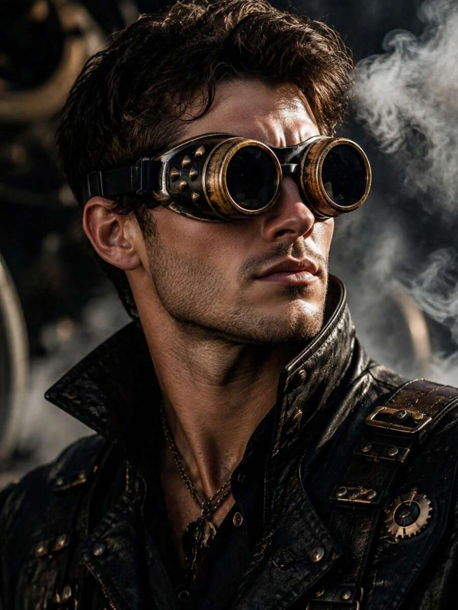 MESHUOKAI Vintage Bronze Steampunk Brille, Retro runde dunkle Gläser Cosplay Brille mit verstellbarem elastischem Band, Gothic Punk Stil Brille für Halloween Kostüm, Comic Convention, Themenparty, Fotoshooting Styling - Verschiedenfarbig - Übersicht 1