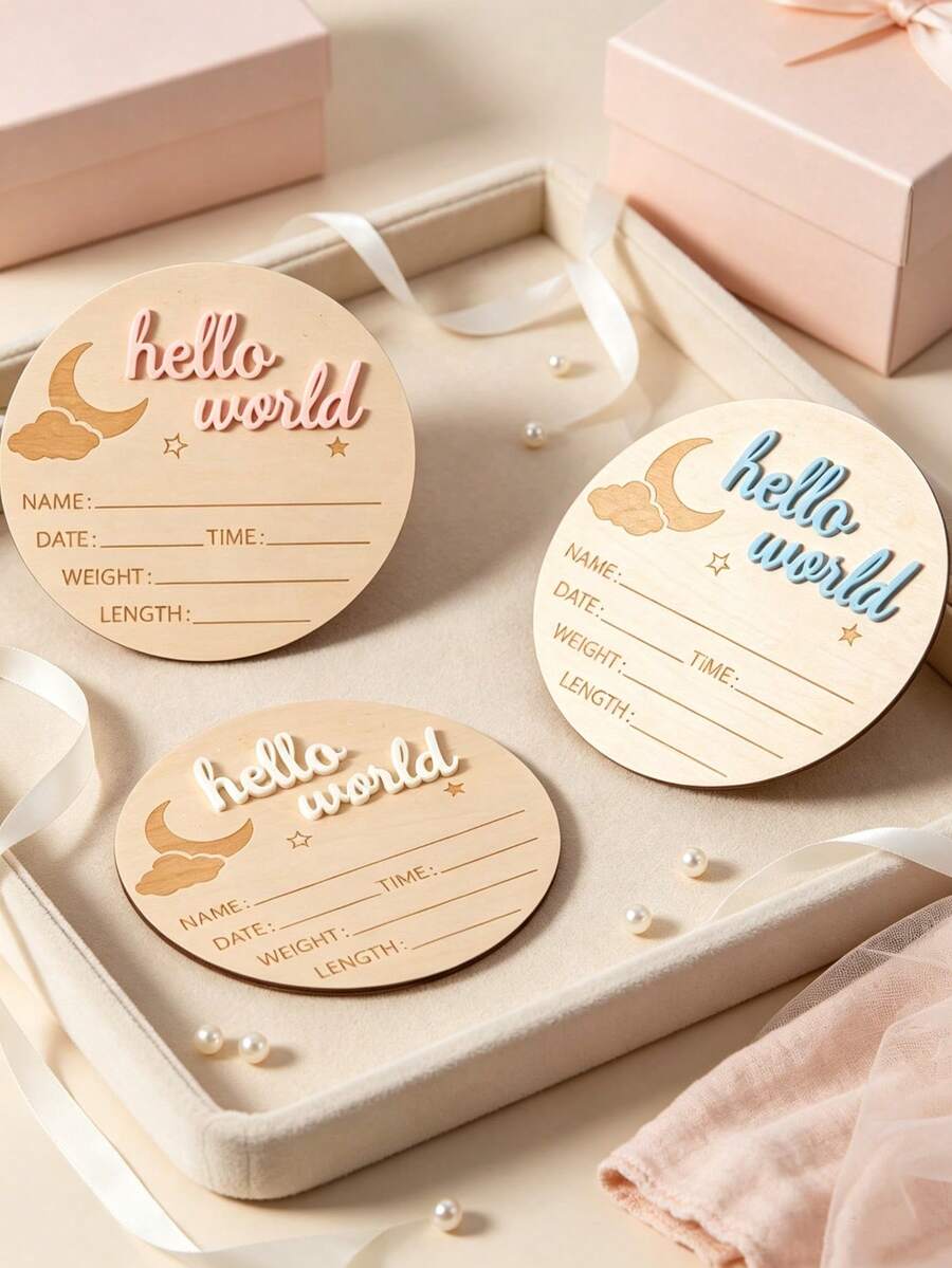 1pc Wooden Birth Announcement Sign, Creative Commemorative Plaque, Wooden Name Card, Name Announcement Board, Natural Wood Decoration, Baby Shower Gift, Suitable For New Parents And Teen Shower, Gift For Expectant Mother, Welcome Baby Gift, Newborn Welcome Sign, Photography Prop, Baptism Gift, Baby Gift Choice - Multicolor - View 1