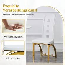 Esszimmerstühle - Weiß+Gold + Metall + PU-Leder + 2er-Set - Übersicht 4