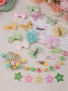 172pcs Spring/Summer Pastoral Style Hair Accessories Set For Girls, Includes Bows/Pearl Glitter Mesh Flowers/Sequin Butterflies/Stars And Flower Hair Clips, Pom Pom Hair Ties And Multiple High Elasticity Basic Hair Ties, Mini Claw Clips. Suitable For Daily/Outing/Party Use. - Multicolor - View 9