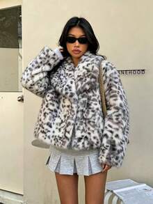 Seelio Autumn/Winter New Women's Fashion European & American Style Animal Print Faux Fur Jacket - Multicolor - View 2