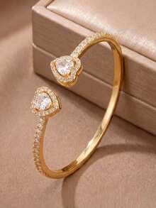 1pc Elegant Heart-Shaped Women's Bracelet, Gold-Plated Versatile Jewelry Accessory, Perfect For Party, Evening, Anniversary, Birthday Gift For Girlfriend - WDST-80 - View 5