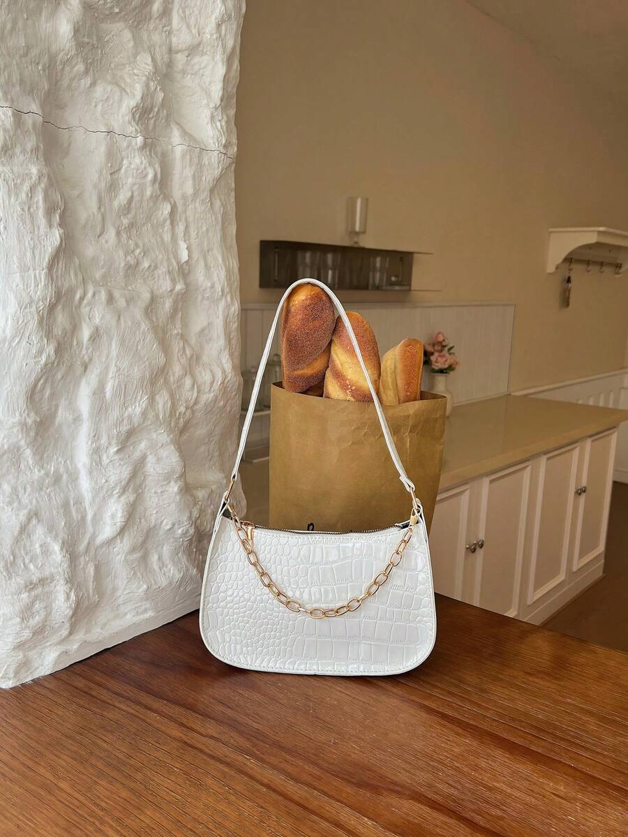 Bolso de hombro y axila con cadena y estampado de cocodrilo de moda - Blanco - Ver 1