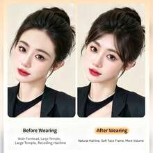 1PC Women/Girls Clip-In Bangs Hair Extension, Natural Realistic 3D Ultra Thin Fringe Hair Piece With Sideburns, Single Piece Frontal Hair Extension For Daily Wear Party Styling, Halloween Christmas Costume Accessory, Gift Choice For Women And Girls - Multicolor - View 2