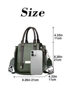 Women Fashion Handbags Top Handle Shoulder Bag Wallet Classic Vintage PU Leather Shoulder Bag Casual Crossbody Bags For Valentine's Day Use - 軍綠色 - 查看 7