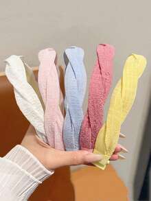 5pcs Girls Fresh Sweet Solid Color Versatile Twisted Braided Non-Slip Hair- Headbands - Multicolor - View 1