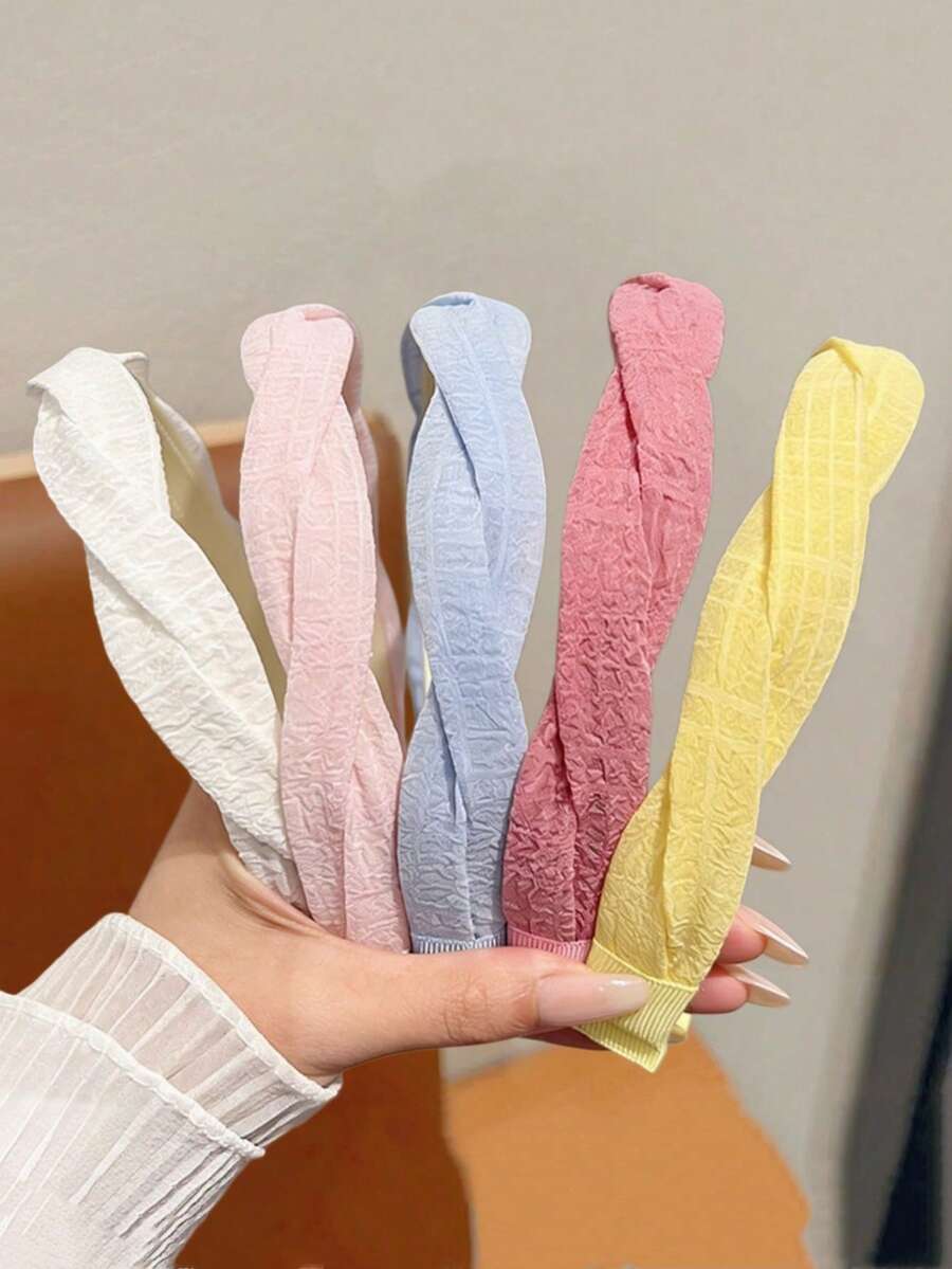 5pcs Girls Fresh Sweet Solid Color Versatile Twisted Braided Non-Slip Hair- Headbands - Multicolor - View 1