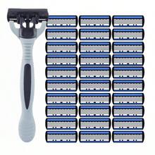 2 Razor Holders + 36 Blades, 6-Layer Manual Razor, Unisex, Stainless Steel Replaceable 6-Layer Blade Shaving Tool - Grey - View 14