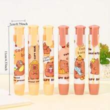Random Pattern 1pc Cartoon Capybara Eraser, Retractable Pencil Eraser, Creative Cute Cardboard Balloon Eraser, Suitable For School And Office, Art And Office Supplies, Back To School Essential, PVC Oval - Multicolor - View 3