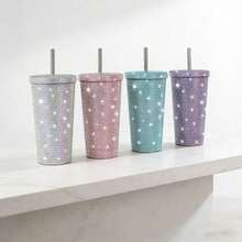 1pc Rhinestone Stainless Steel Insulated Water Bottle - Leak-Proof Portable Travel Cup With Lid, Flat Bottom Straw Cup, Suitable For Outdoor Sports, Fitness, Home, Kitchen, Office, Back To School Students, Christmas Gift For Mom, Girlfriend, Family - Multicolor - View 10