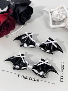 1pc Dark Sweet Cool Subculture Bat Wing Bow Hair Clip With Exquisite Heart Rhinestone Decor, Niche Headpiece For Halloween Party Atmosphere, Suitable For Holiday Styling, Travel, Photography, Daily Outfit Matching And Multiple Style Looks - Multicolor - View 8