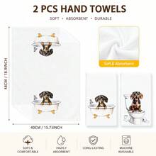 2pcs White Dachshund Pattern Bathroom Towels, Fun Cartoon Style Soft Fabric Rectangular Bathtub Toilet Dog Print Absorbent Hand Towels, Suitable For Bathroom, Washroom, Guest Bathroom, Housewarming Celebration, Daily Home Use, 4/6/8pcs Combination Pack - Multicolor - View 6