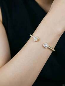 1pc Elegant Heart-Shaped Women's Bracelet, Gold-Plated Versatile Jewelry Accessory, Perfect For Party, Evening, Anniversary, Birthday Gift For Girlfriend - WDST-80 - View 2